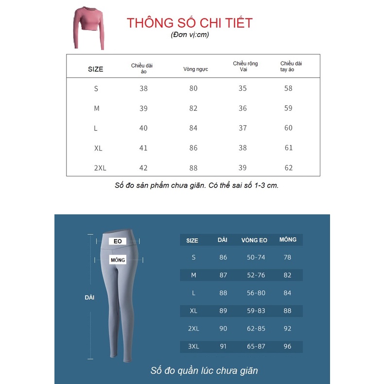 Bộ đồ tập gym nữ  2 món, bộ quần áo tập yoga tôn dáng nâng mông áo dài tay croptop và quần dài