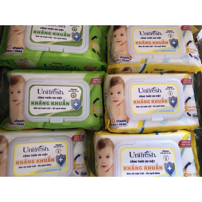 khăn ướt unifresh không mùi kháng khuần 80tờ/bịch date mới 2025