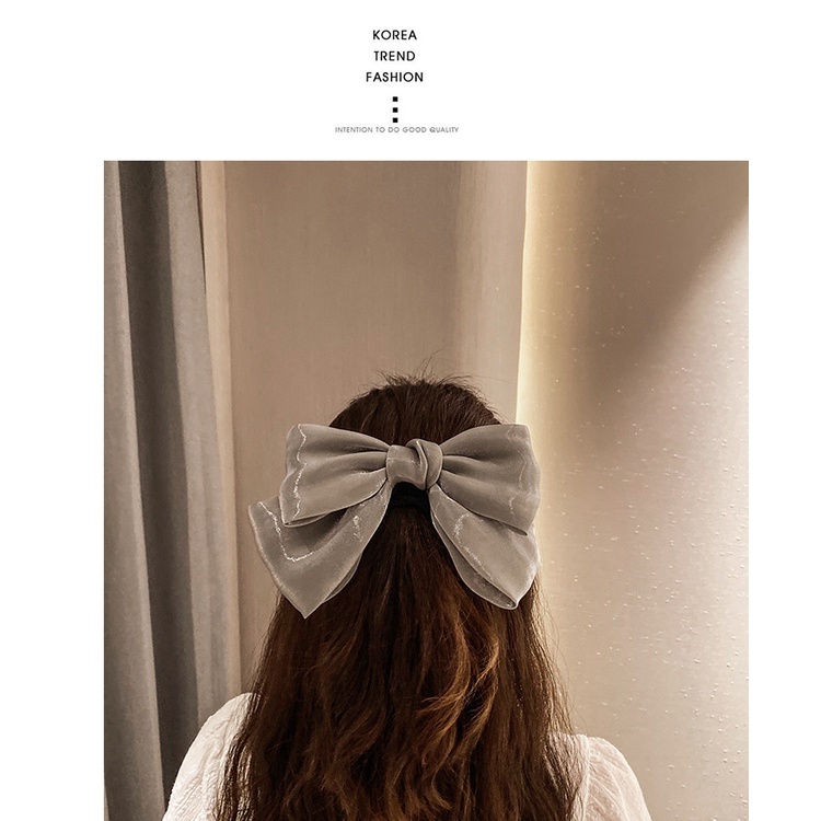 Kẹp Tóc Phối Nơ Chất Vải Bóng Óng Ánh