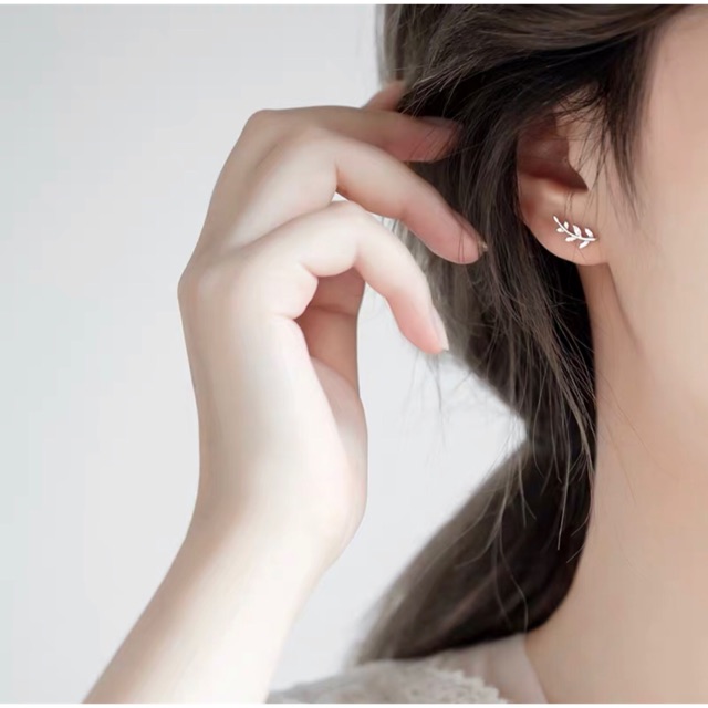 Khuyên tai bạc nữ TLEE lá kẹp nạm đá xinh xắn TleeJewelry B0137