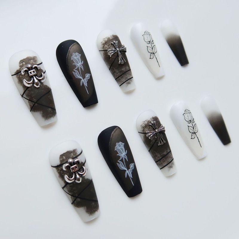 Bộ 24 móng giả form dài đính charm