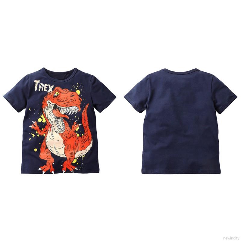 Áo thun cổ tròn tay ngắn hình khủng long cho bé trai