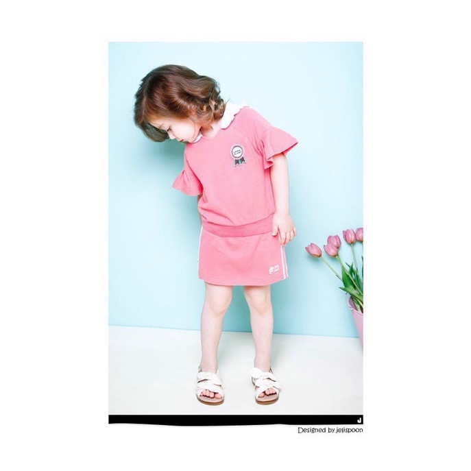 Bộ hè cotton cho bé gái màu hồng viền trắng xuất Hàn