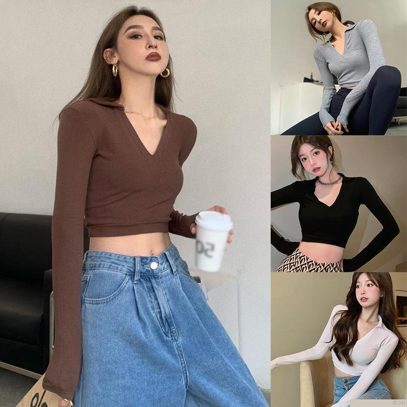 Áo Thun DàI Tay Cổ Chữ V MàU TrắNg Cho Nữ