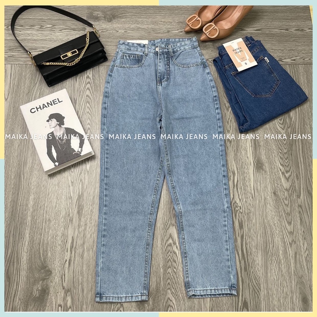 (Hình ảnh thật shop tự chụp) Quần Jean Baggy TRơn Nữ Lưng Cao Tôn Dáng Lai Cuôn Shop Maika Jeans