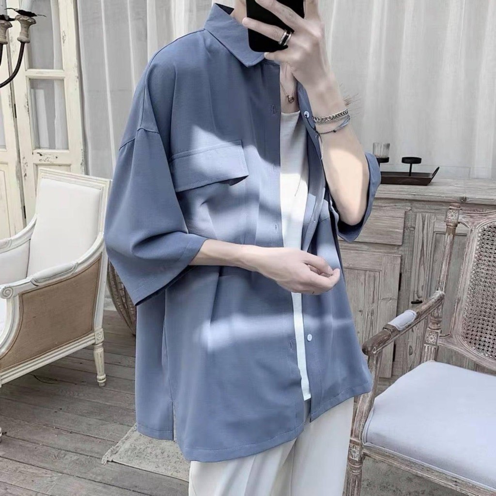 Áo sơ mi đũi tay lỡ chất đũi cao cấp thoáng mát loại áo sơ mi nam tay ngắn trẻ trung 2 túi chất ASTVD10