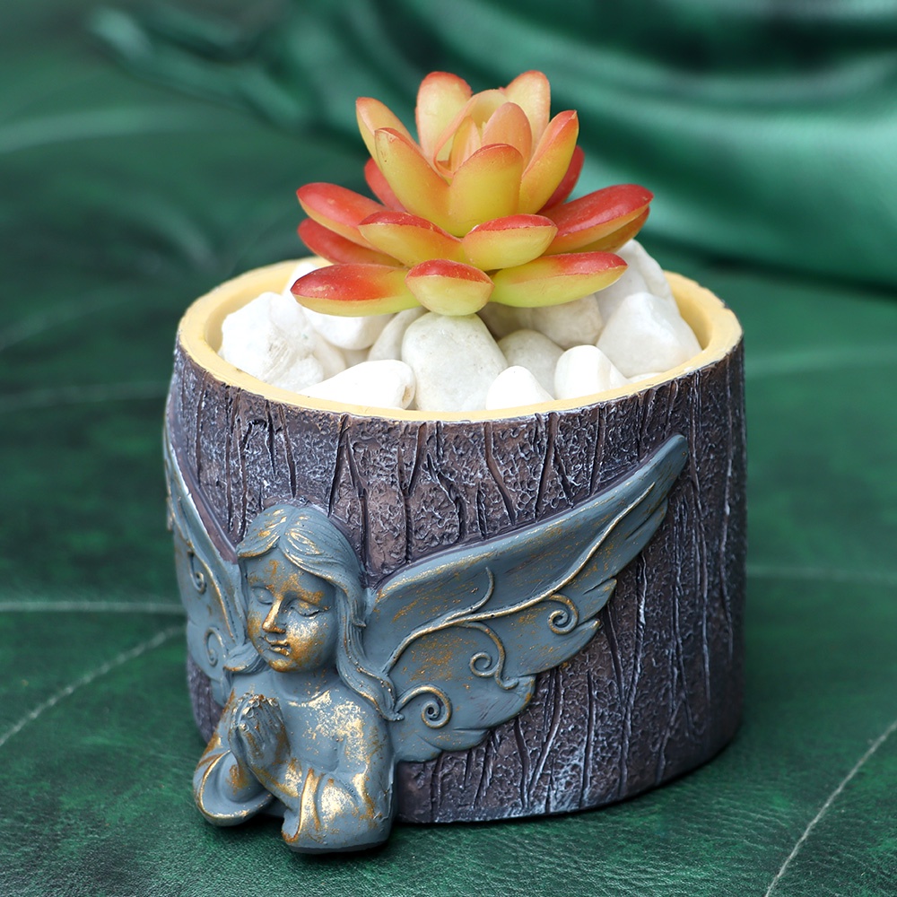 JANE Ornaments Plant Pot Indoor or Outdoor Decor Angel Flower Pot Landscape Lawn Garden Decorations Imitation Wood Resin