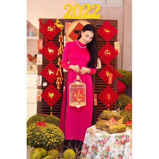 Áo dài gấm hoa nhí nhiều màu có bigsize