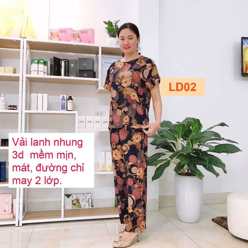 Bộ Lanh Nhung 3d Quần Ống Sớ - Bộ Đồ Trung Niên Tặng Bà Tặng Mẹ