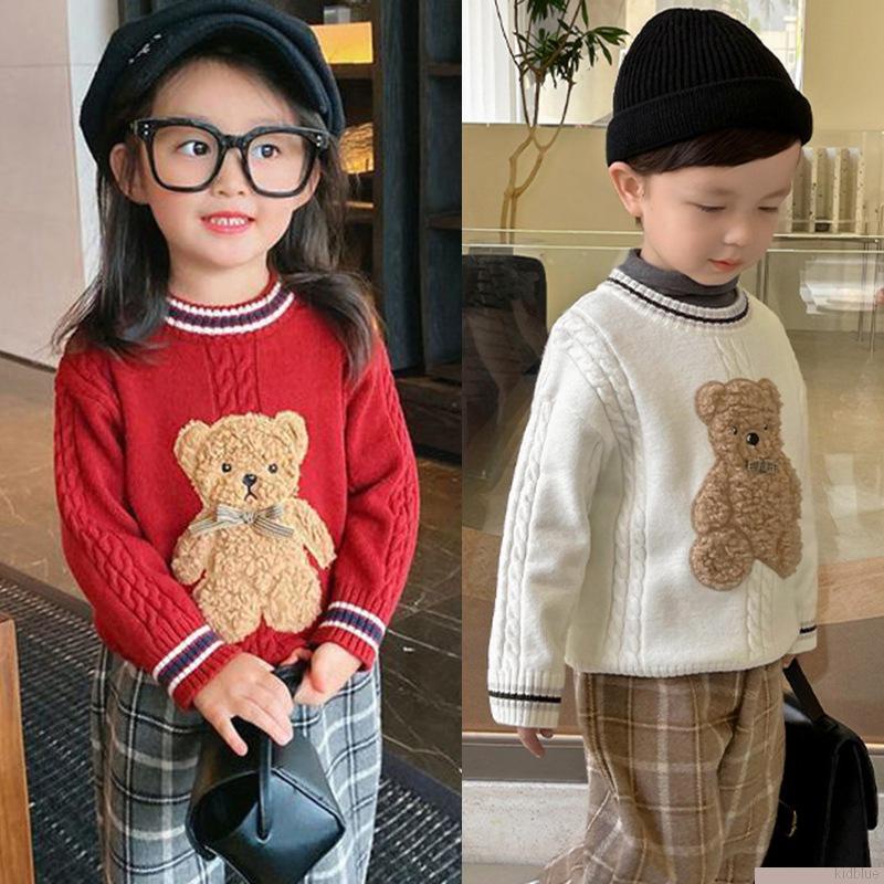 Áo sweater dệt kim hoạ tiết gấu hoạt hình phong cách hàn quốc cho bé