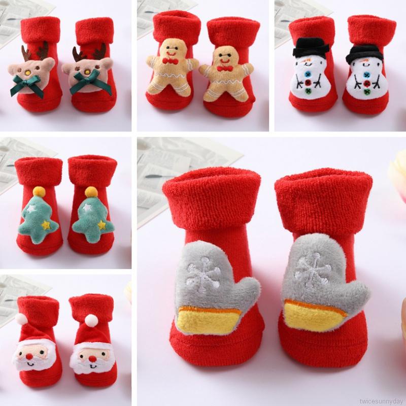 Vớ Cotton Cổ Trung Chống Trượt In Họa Tiết Hoạt Hình Giáng Sinh Cho Bé Sơ Sinh