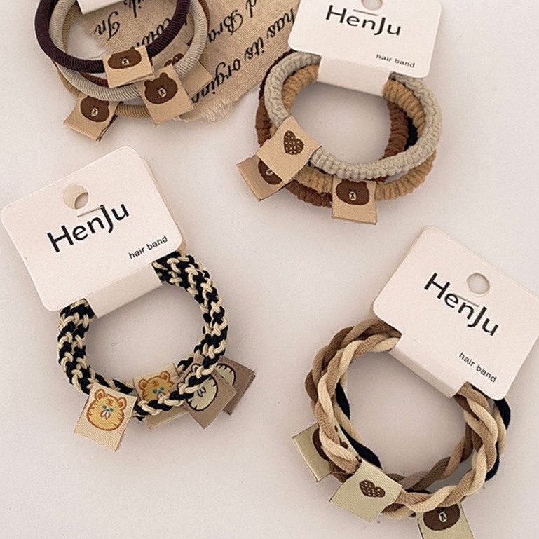 Set 4 Dây Buộc Tóc Cao Su Màu Nâu Đơn Giản Không Đau Dành Cho Nữ