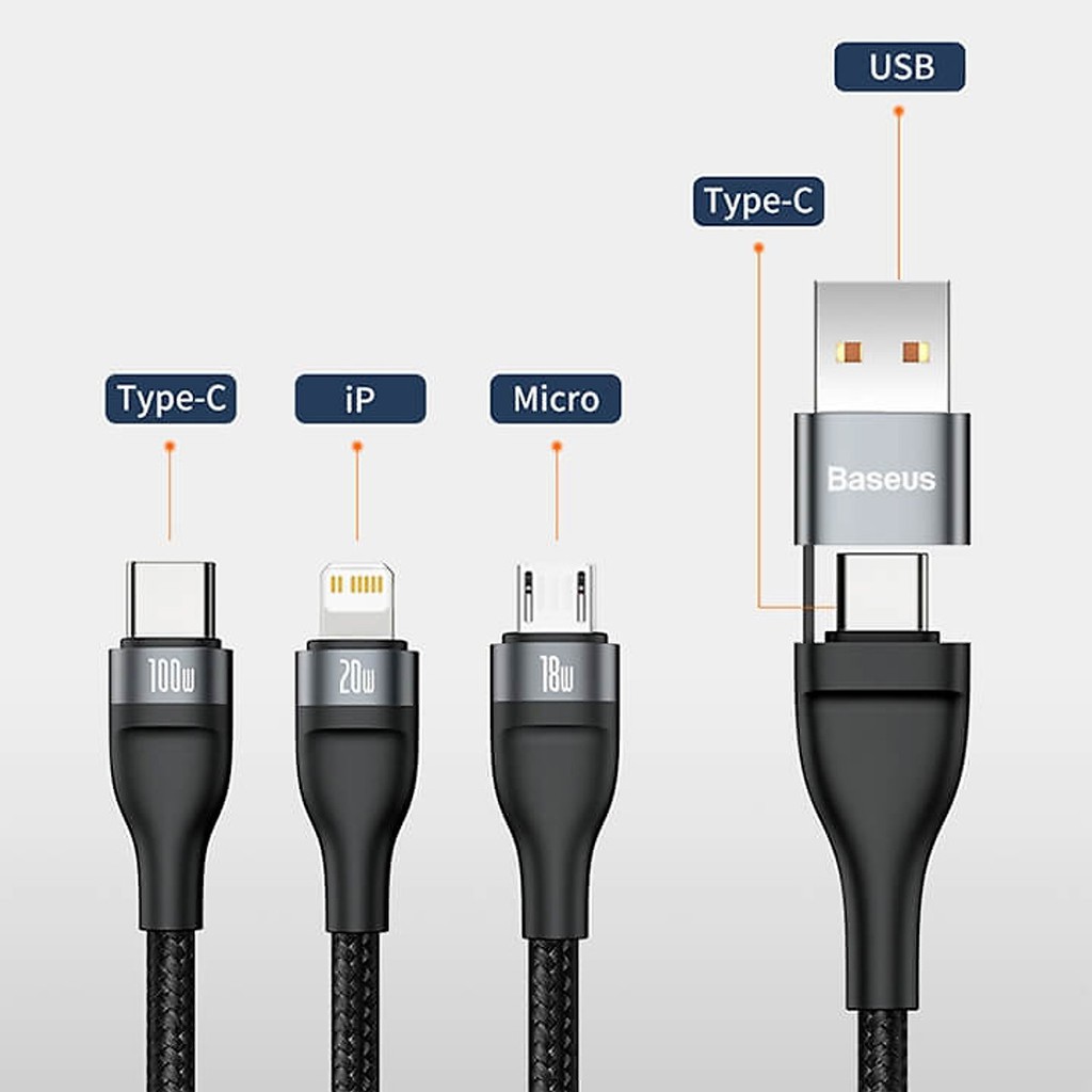 Dây cáp sạc nhanh 100w đa năng 3in1 cổng USB Type c chính hãng Baseus | BigBuy360 - bigbuy360.vn
