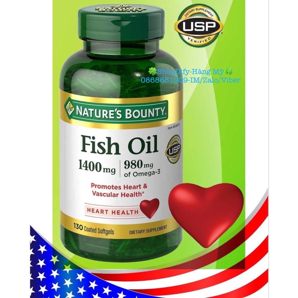 Dầu Cá Fish Oil Omega 3 NATURE'S BOUNTY 1400mg 130 Viên Của Mỹ