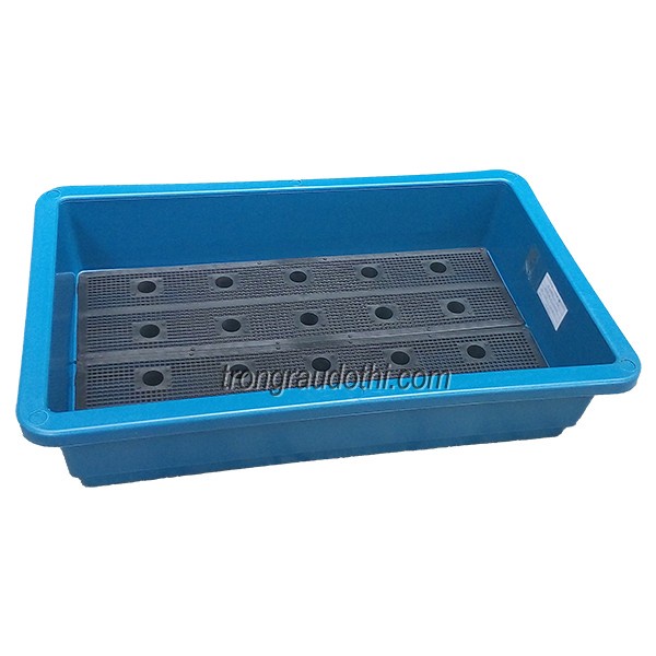 (48x34cm) Chậu máng rau thông minh kèm lưới 47- Khay nhựa chữ nhật trồng rau sạch, hoa cảnh tại nhà tiện lợi