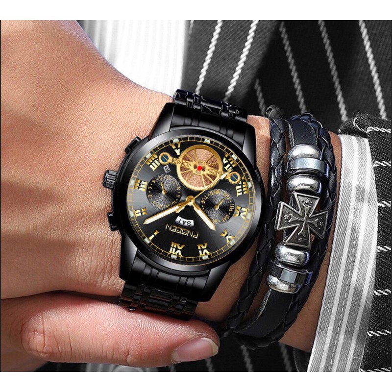 Đồng hồ fngeen chính hãng nam chạy 2 lịch dây thép (tặng kèm hộp và pin dự phòng) | BigBuy360 - bigbuy360.vn