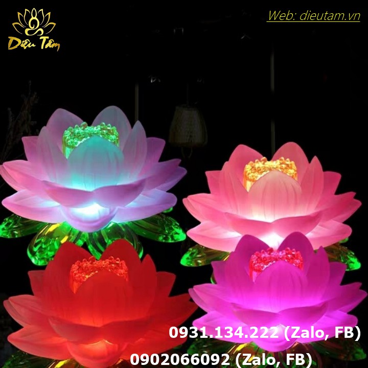 Cặp đèn thờ size to đổi màu lư ly dày dặn hình hoa sen cổ điển đồ trang trí ban thờ thờ cúng