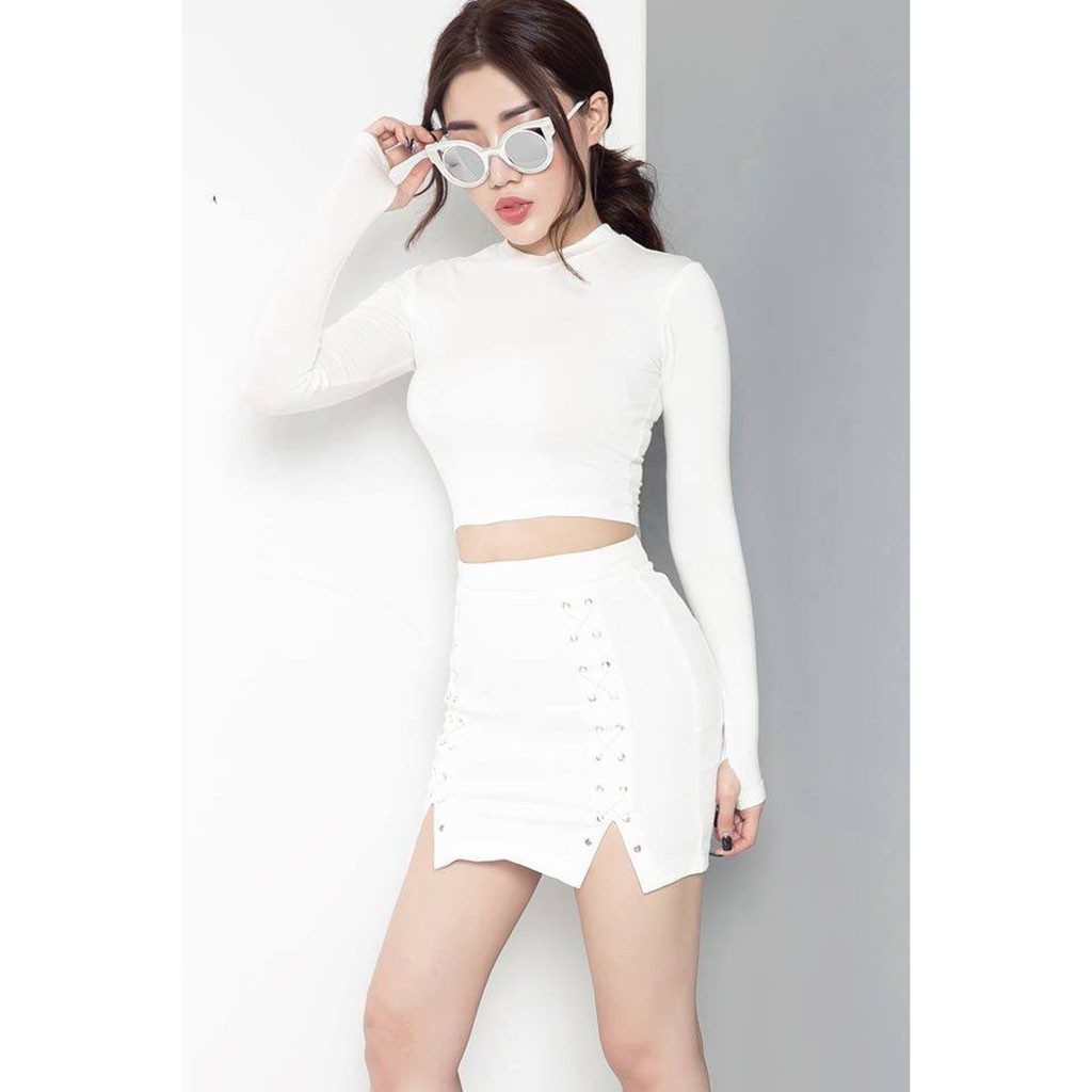 Áo Croptop Body Tay Dài Trắng Đen MS:Z01