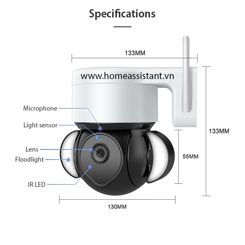 Camera Wifi Tuya 3M Tích Hợp Đèn Pha TY04  Hass