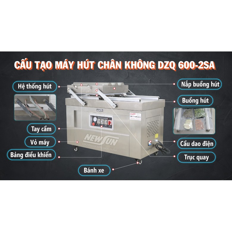 Máy Hút Chân không, máy Hút Chân Không Công Nghiệp 2 Buồng DZQ 600-2SA NEWSUN-Bảo hành 12 tháng