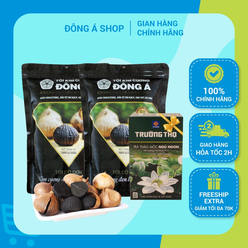 Tỏi kim cương Đông Á - Combo 2 túi 500g tặng 1 hộp trà - Hỗ trợ ổn định huyết áp, giảm mỡ máu, tăng cường sức đề kháng