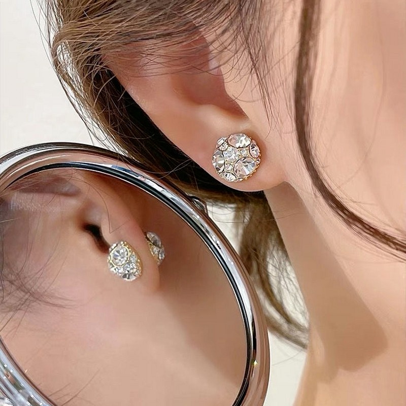 Set 2 khuyên tai đính đá pha lê không đau thời trang nữ