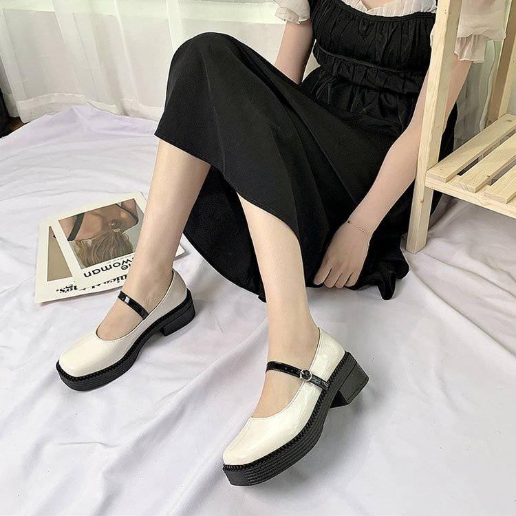 Fashion Square Head with One Line Buckle Loafer Single Shoes for Women