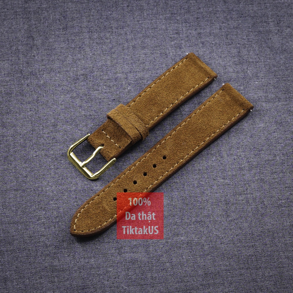 Dây đồng hồ da bò Vintage da lộn khóa thép mạ vàng GOLD, nhiều màu, đủ size 18mm - 19mm- 20mm - 21mm - 22mm