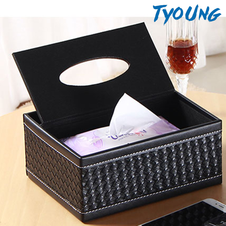 [TYOUNG]Tissue Box Desktop Remote Control Smartphone Holder Organizer Decorative Black