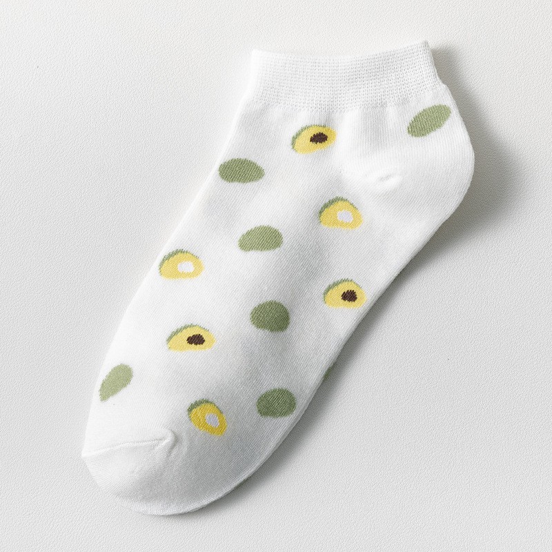 Tất cotton WAFNHA D505 màu xanh lá thoáng khí họa tiết trái bơ thời trang cho nữ