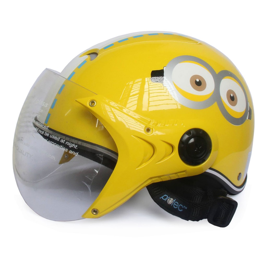 Mũ bảo hiểm trẻ em 1/2 đầu có kính Protec KITTY, họa tiết Minion, an toàn, siêu nhẹ