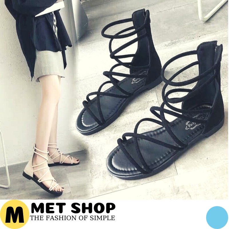 Giày nữ cổ cao quai chéo siêu nhẹ cực bền. Dép sandal đế thấp phong cách Hàn Quốc dễ di chuyển.