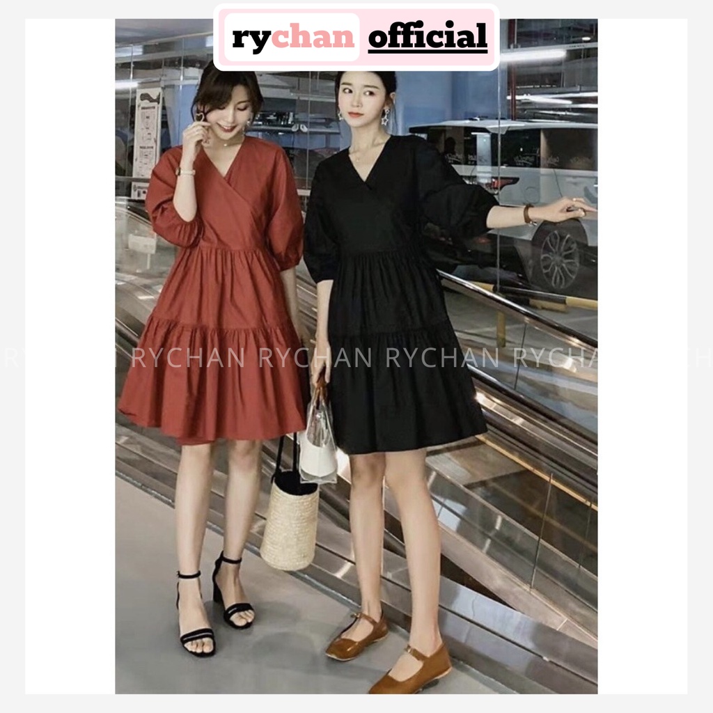 Đầm Xoè Đắp Chéo Nhún Tầng 2 Màu - DX294
