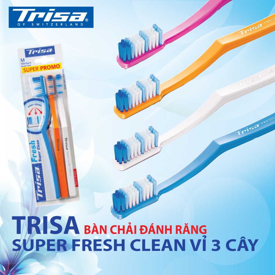 [Mã BMBAU50 giảm 7% đơn 99K] Vỉ 3 Bàn Chải Đánh Răng Trisa Super Fresh Clean