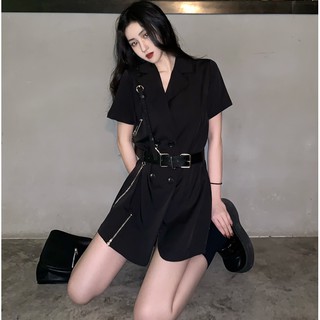 Đầm Cổ Vest Phối Thắt Lưng Cá Tính