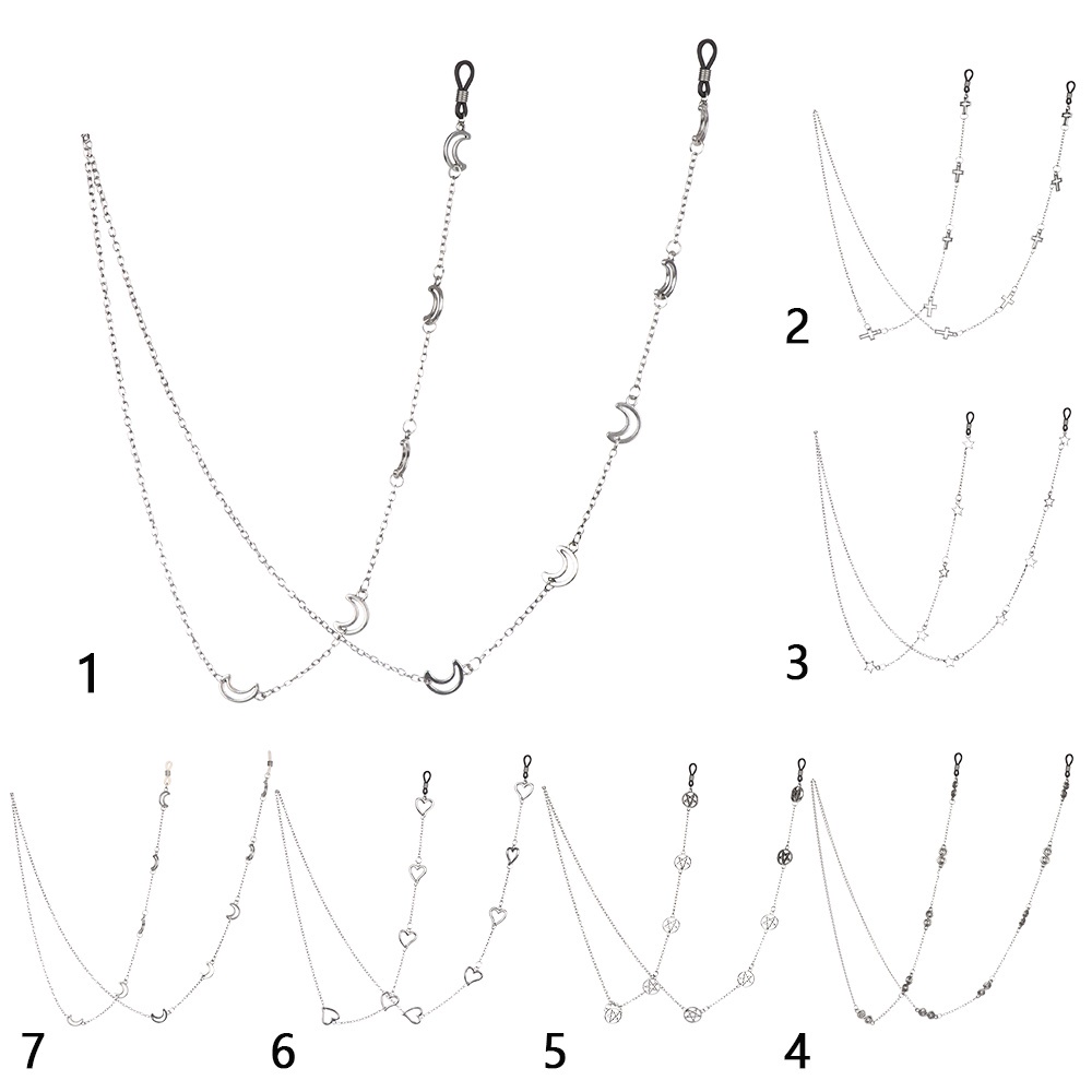 Dây đeo kính đọc sách chống trượt bằng kim loại dạng xích phối hình ngôi sao mặt trăng thời trang