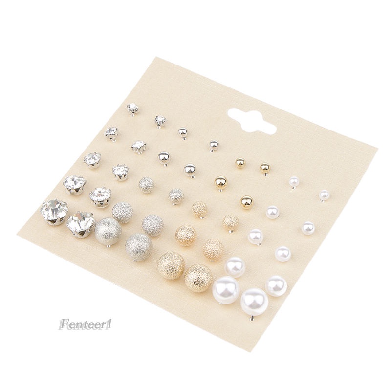 Set 20 đôi bông tai đính ngọc trai giả