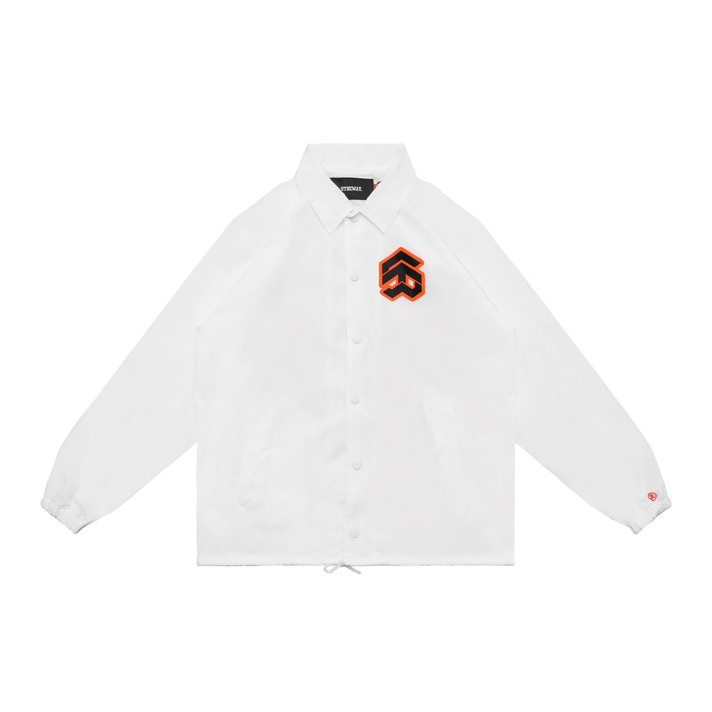 5THEWAY® /stroke/ BIG LOGO COACH JACKET™ in WHITE aka Áo Khoác Dù Trắng Tay Dài