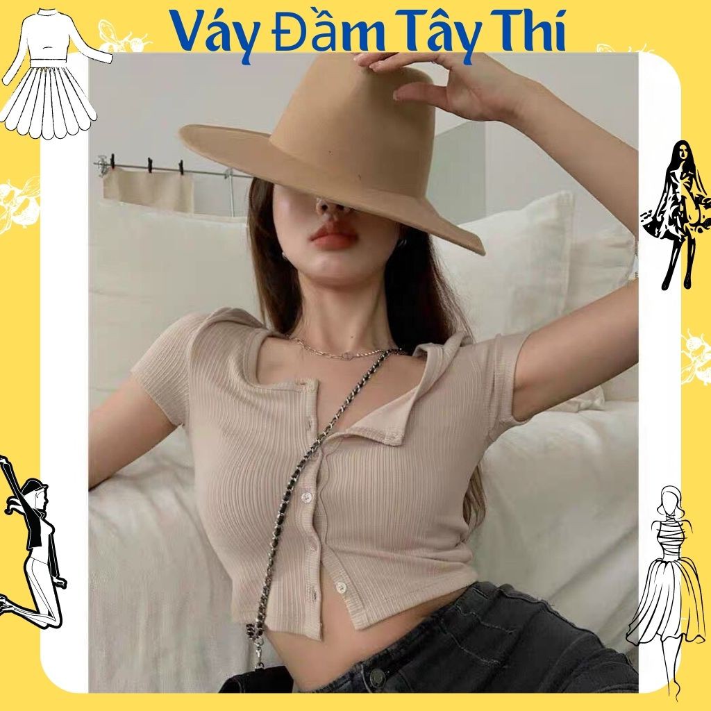 Áo thun croptop nữ, áo croptop nữ tay ngắn cài nút 3m chất thun mướt mịn mang mát lạnh mix đồ cực dễ Tây Thi Shop
