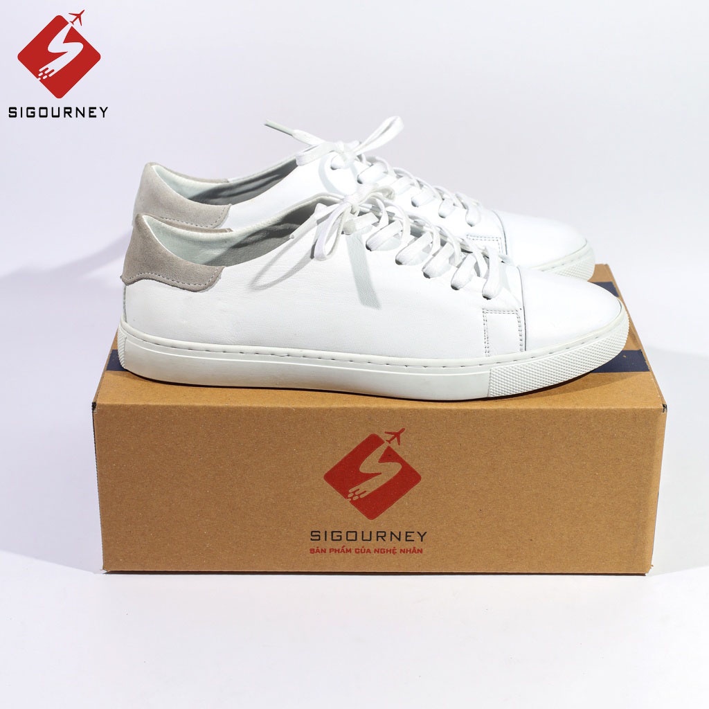 Giày Nam Sneaker Cao Cấp, Chất Liệu Da Bò Màu Trắng, Thiết Kế  Thời Trang TT-001