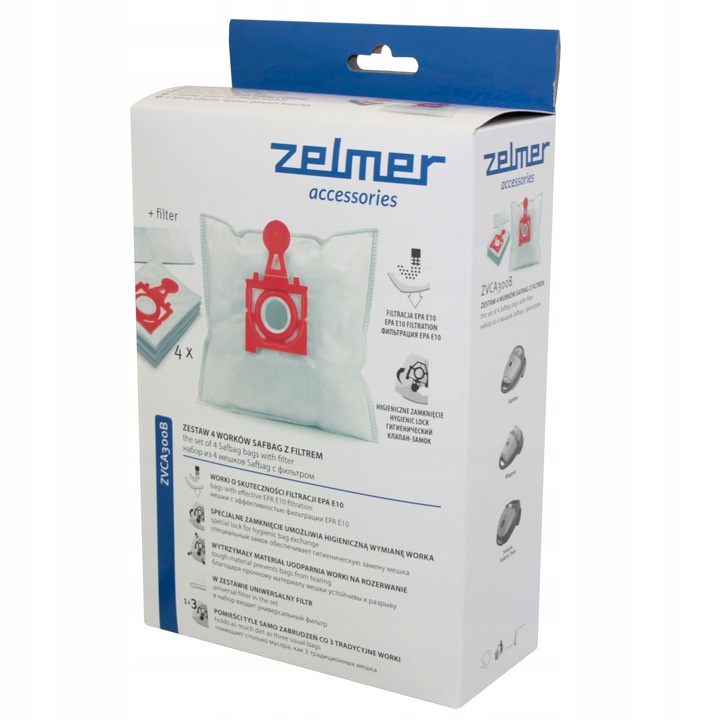 Túi đựng bụi ZELMER ZVCA300B cho máy hút bụi, hộp 4 chiếc + 1 miếng lọc, phụ kiện máy hút bụi