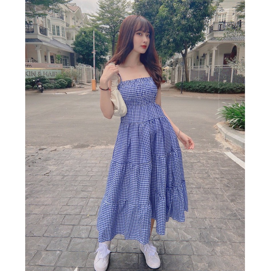 Váy kẻ babydoll 2 dây chun ngưc 🛑FREESHIP🛑 Đầm babydoll kẻ dáng dài tiểu thư AD112 | WebRaoVat - webraovat.net.vn