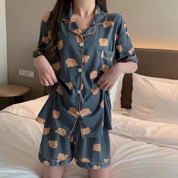 Đồ bộ pijama bộ ngủ pijama hoạt hình freesize tay cộc quần cộc mùa hè chất kate mềm, FOM 40KG 58KG