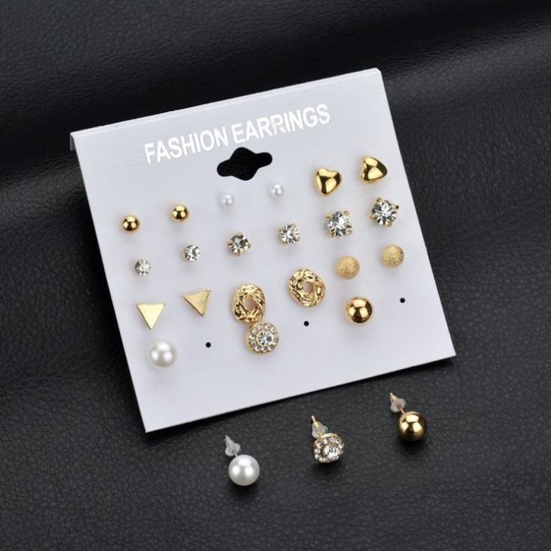 Set 12 đôi hoa tai hạt đơn giản phong cách Âu Mỹ i01