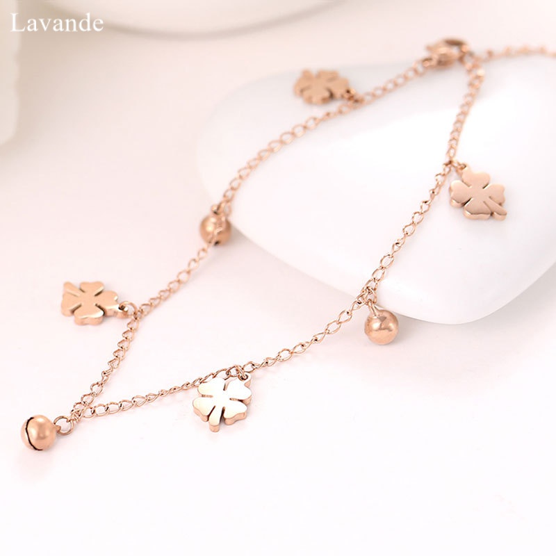 Lắc Chân Hình Cỏ Bốn Lá Bằng Thép Titan Không Phai Màu Phong Cách Cổ Điển Cho Nữ S7JU