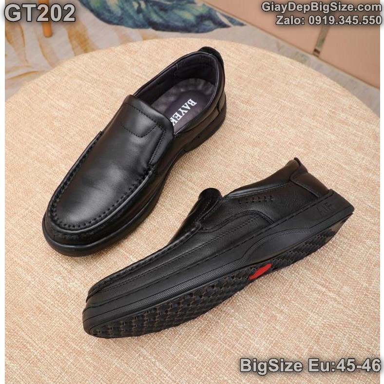 Giày tây lười công sở, giày xỏ da bò big size cỡ lớn Eu:45-46 cho nam cao to chân ú bè - GT202