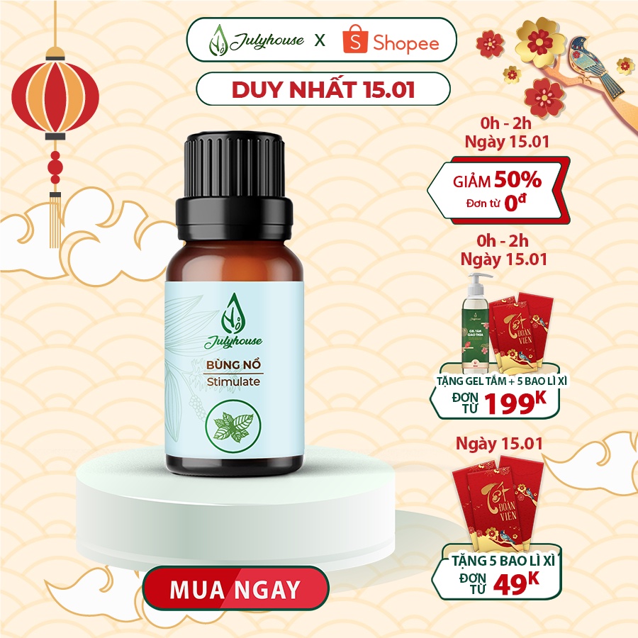 Tinh dầu bùng nổ stimulate 10ml JULYHOUSE kết hợp tinh dầu Chanh, Bạc Hà và Hương Thảo