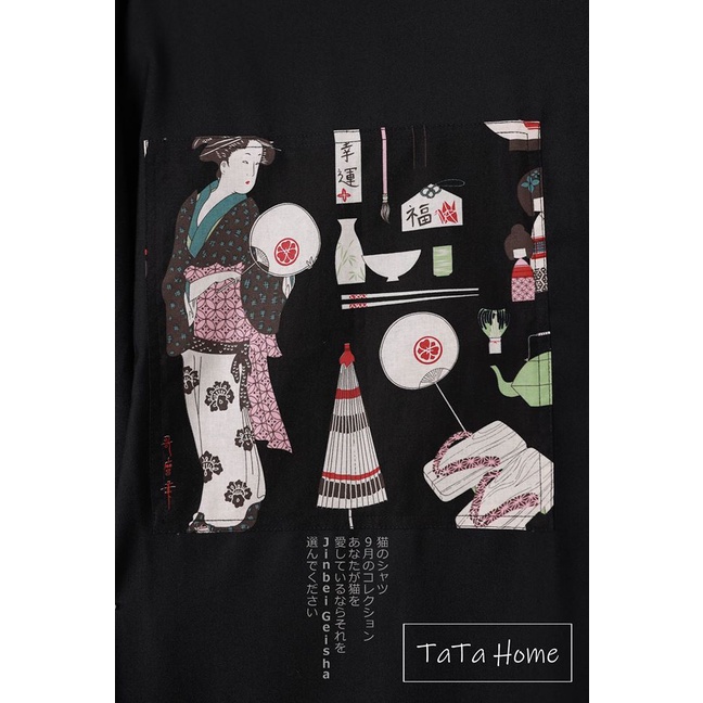 Áo Geisha TaTa Home_Ao Unisex phom rộng phối họa tiết Geisha phong cách Nhật Cá Tính