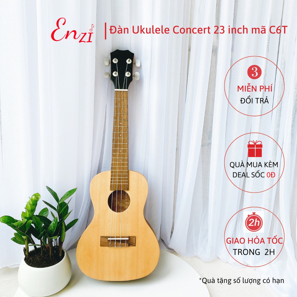 Đàn ukulele concert size 23 mã đàn C14T Enzi màu trắng ngà thiết kế độc đáo, âm thanh vang sáng cho bạn mới