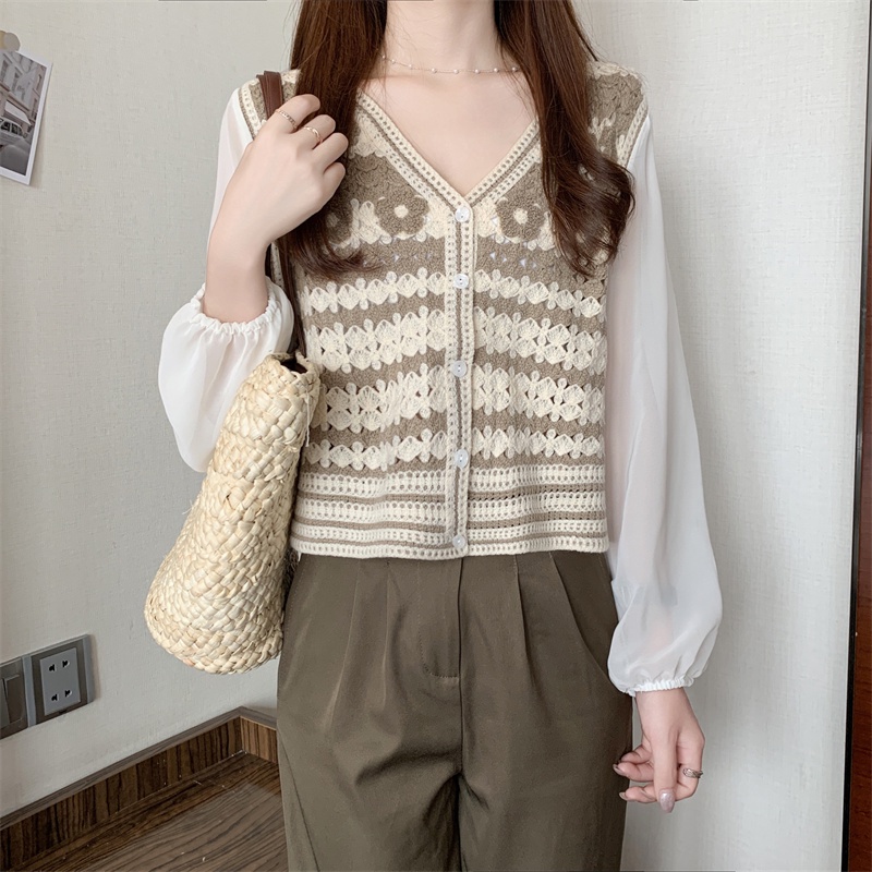 Áo cardigan dệt kim ZHELIHANGFEI chất liệu chiffon tay dài lưng cao thời trang